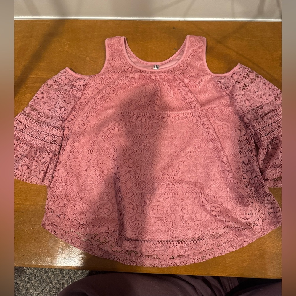 Knit Works Shirt Cold Shoulder Floral Size 20.5 PLUS lace -lined Cottagecore